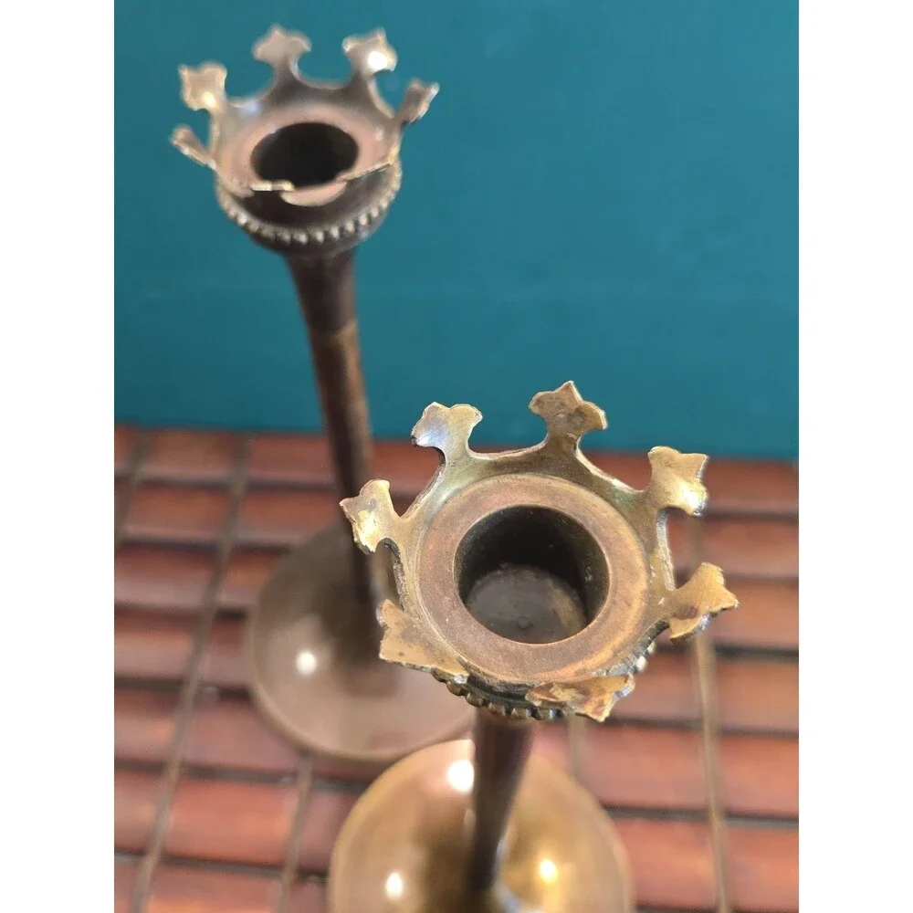Bronze Crown Candle Holder Pair Vintage Bombay Company 10